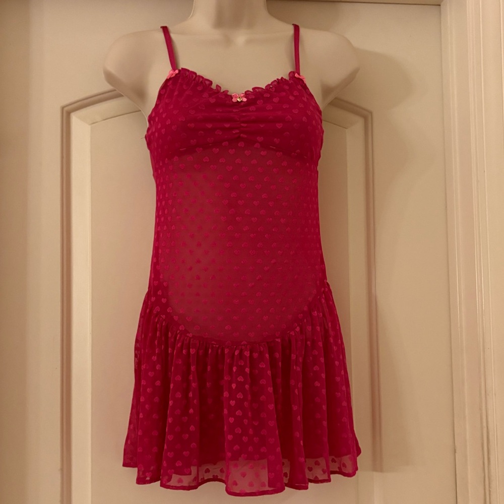 Betsey Johnson Heart Mesh Sheet‎ Chemise Dress Vintage Y2K